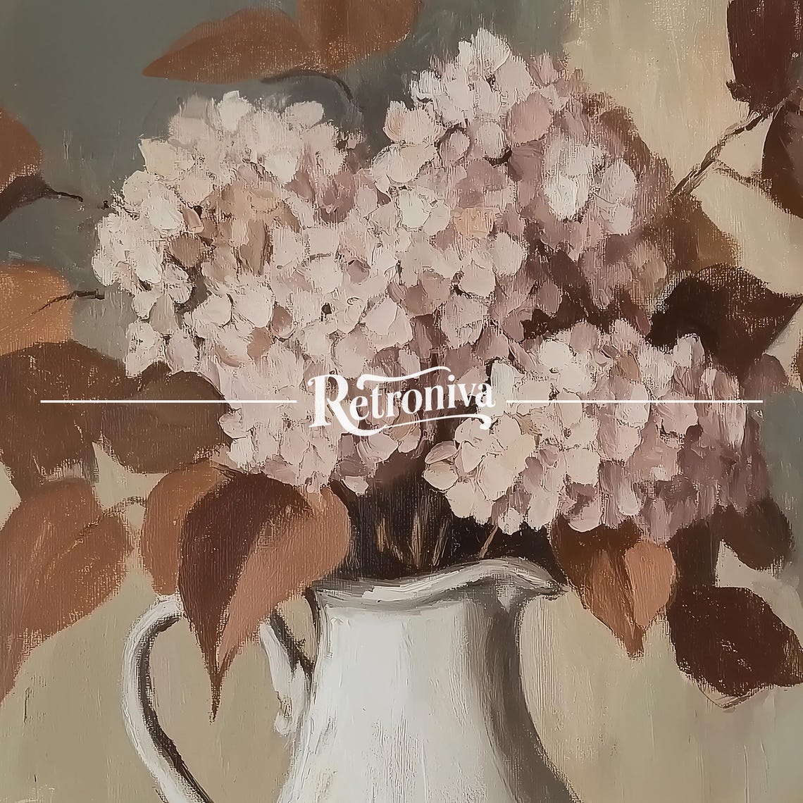 Pink Hydrangea in White Pitcher Moody Vintage Flower Painting Poster - Image 7