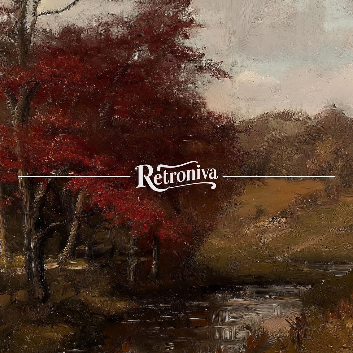 Moody Autumn Countryside With Red Trees And Grazing Cows Poster - Image 7