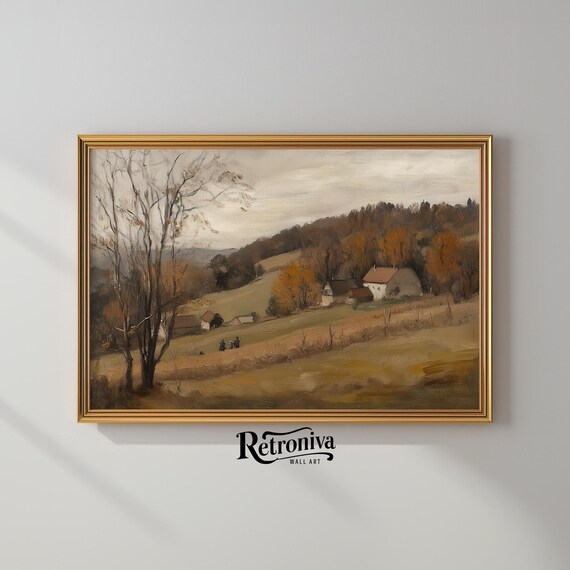Vintage Country Fall Landscape, Rustic Plateau Art Print