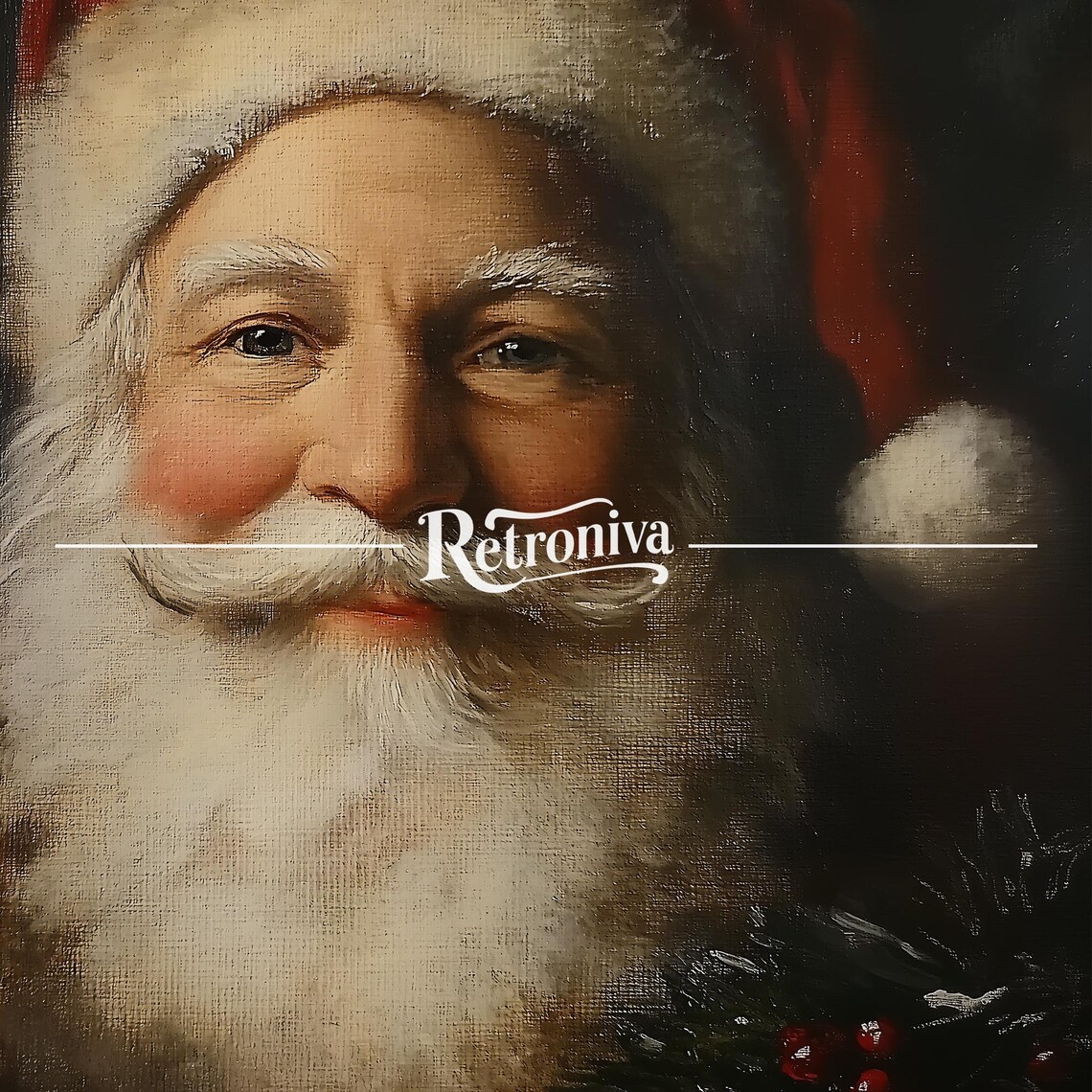 Santa Claus Portrait Vintage Oil Painting Traditional Christmas Print - Image 7