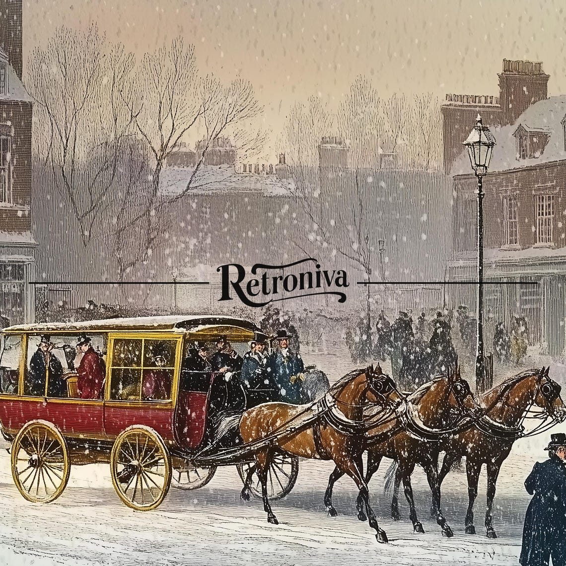 Snowy Victorian Street Scene With Horse Drawn Omnibus Poster - Image 7