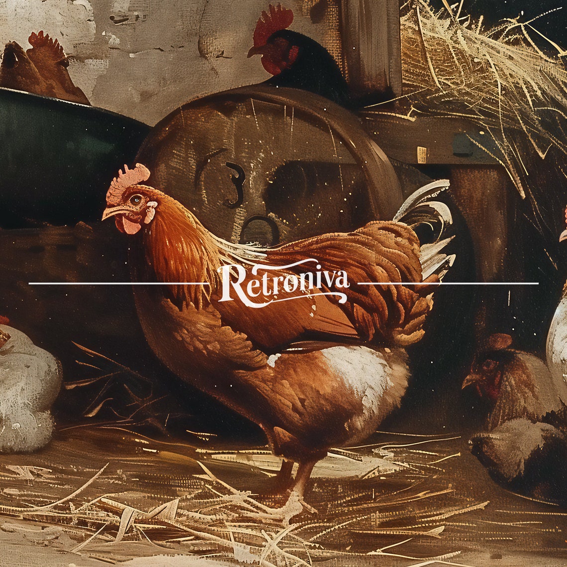 Chicken Farm Vintage Country Oil Painting Cottage Farmhouse Wall Art Antique Farmyard Scene Art Print Retroniva Art Anm 011 - Image 7