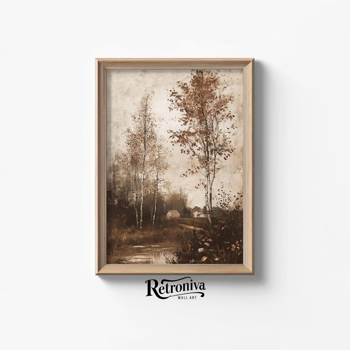 Vintage Moody Fall Stream Landscape Art Print