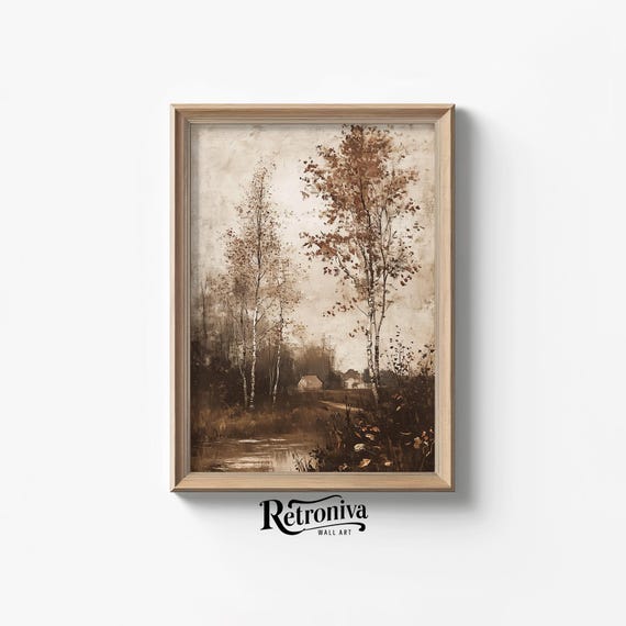 Vintage Moody Fall Stream Landscape Art Print