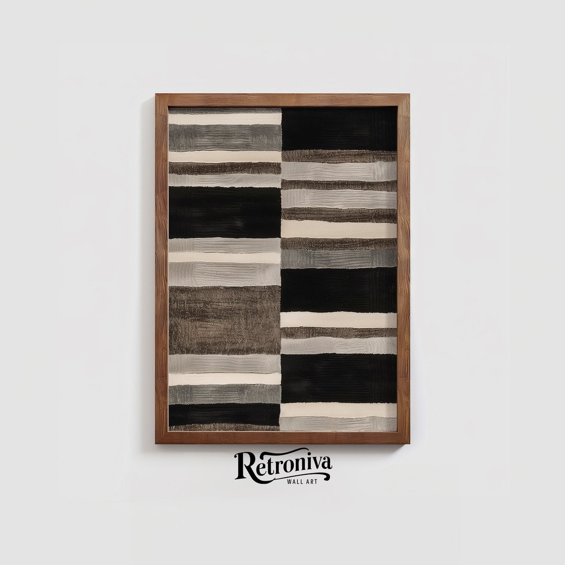 Black And White Striped Blocks Abstract Textured Modern Art Print - Image 3