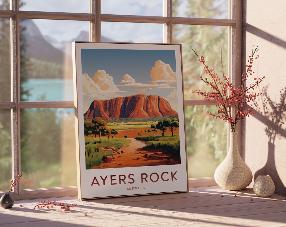 Ayers Rock Travel Poster, Australia Bedroom Decor - Image 2
