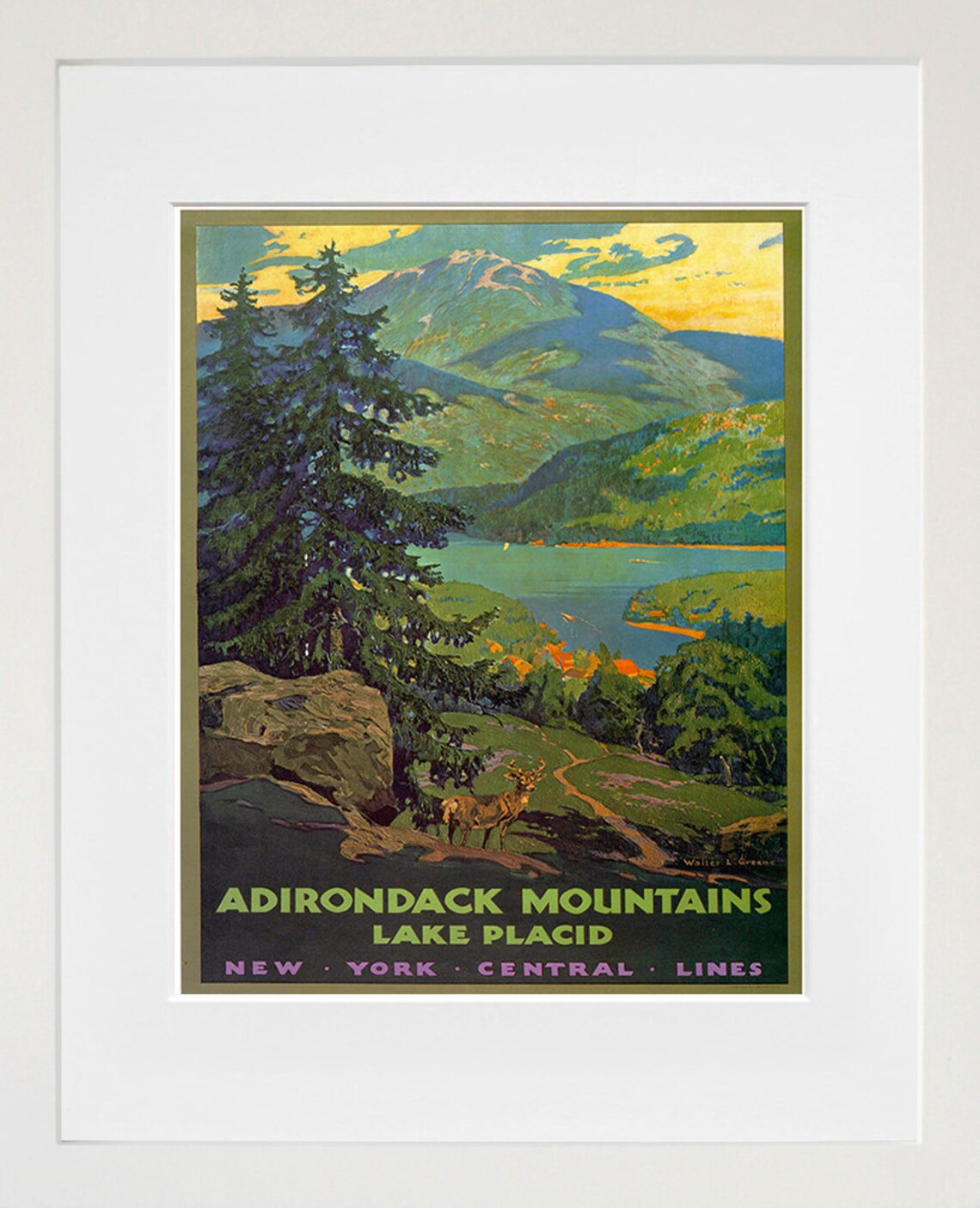 Adirondack Mountains Retro Travel Poster Print