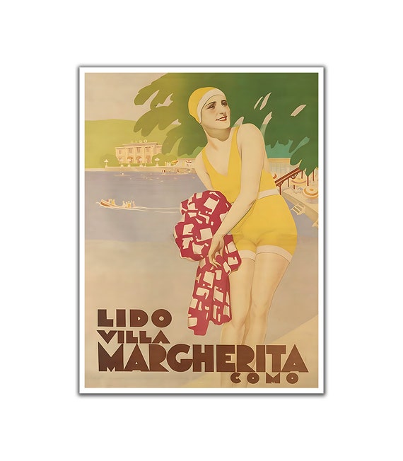Lake Como Poster Italy Travel Art Villa Margherita Vintage Print Xr4524a