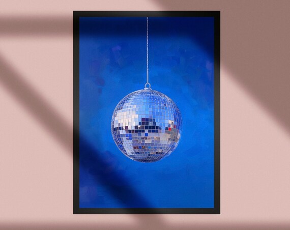 Mirror Ball Blue Print Coquette Wall Art Eclectic Style Pink Oil Painting Soft Girl