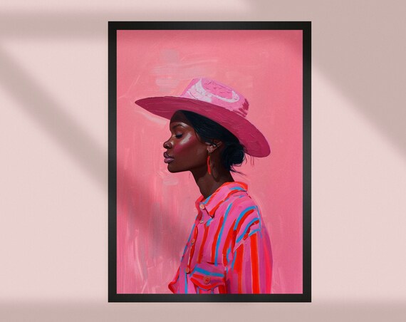 Pink Cowboy Hat Painting African Cowgirl Art Print