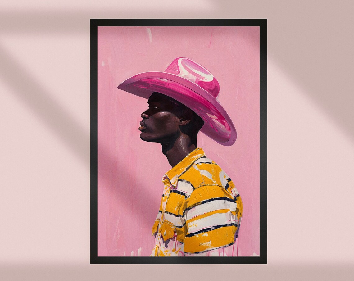 Pink Cowboy Hat Portrait Bold Modern Figurative Style Art Poster