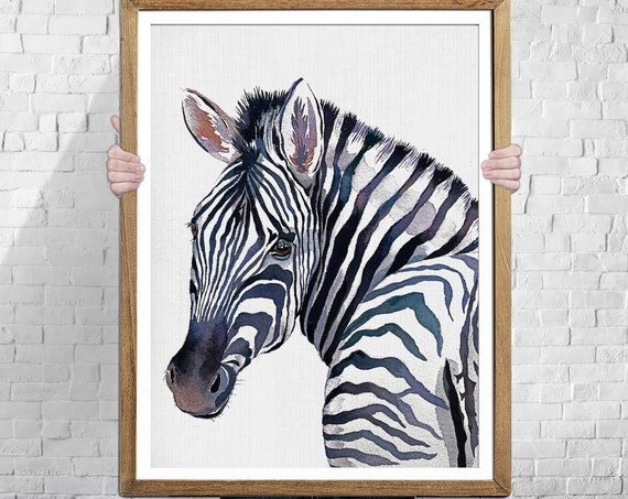 Zebra Watercolor Art Print, African Animal Study