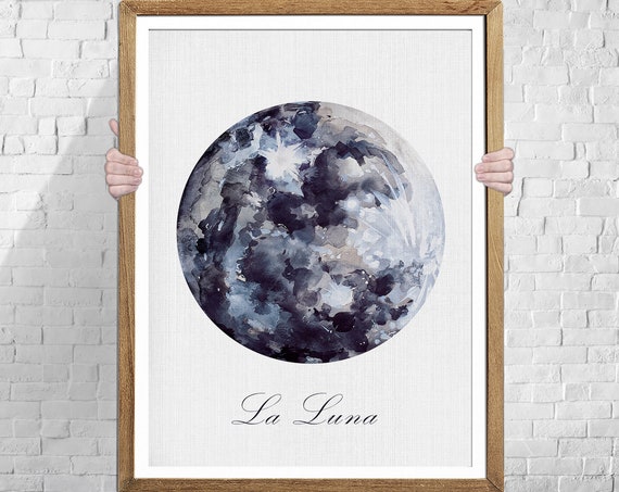 Watercolor Moon Print, Abstract Moon Art Print