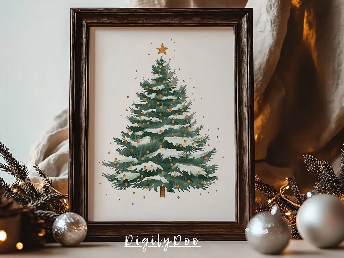 Christmas Pine Tree Art Print, Watercolour Evergreen