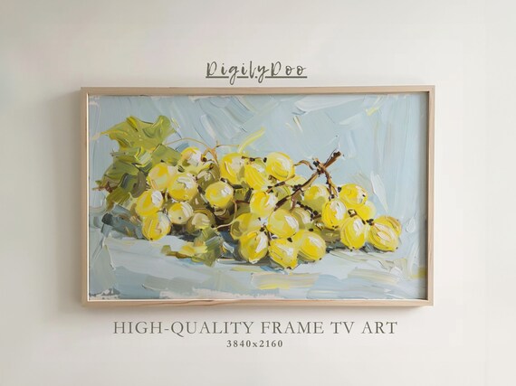 Green Grapes Cluster Impressionist Oil Painting Frame TV Print