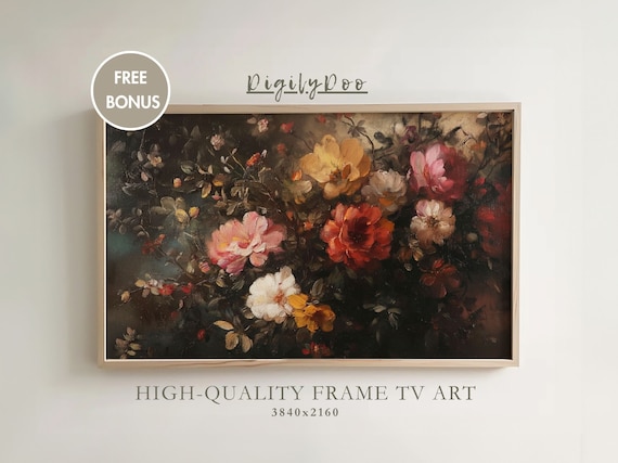 Dark Moody Floral Bouquet Vintage Oil Painting Frame TV Print