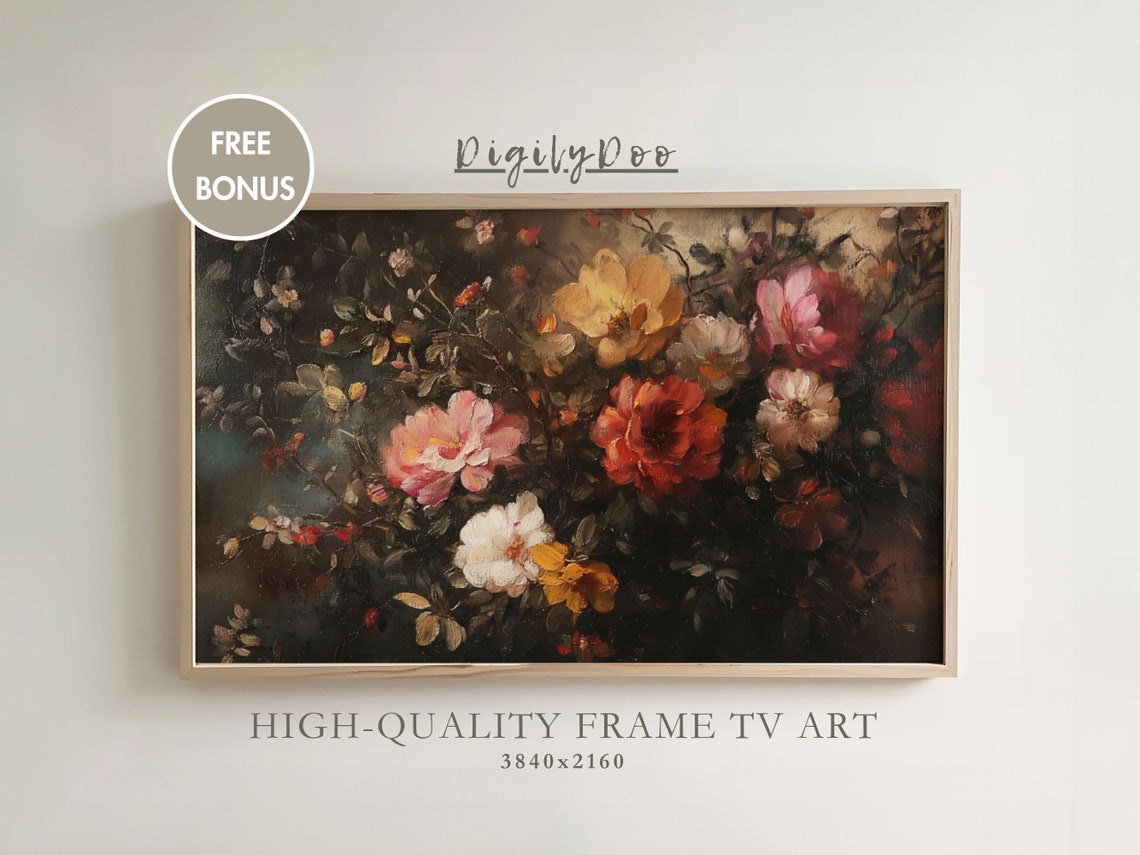 Dark Moody Floral Bouquet Vintage Oil Painting Frame TV Print
