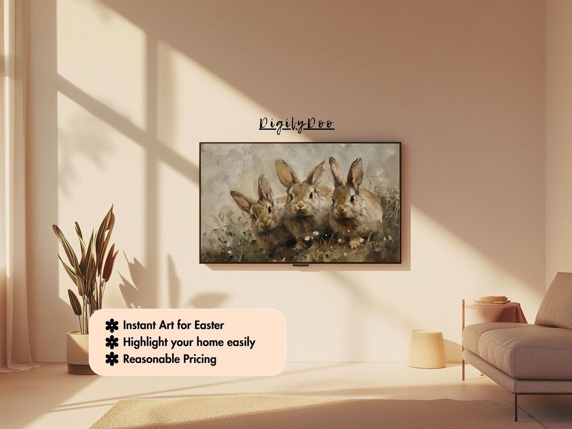 Three Tiny Rabbits Easter Rustic Farmhouse Art Print - Image 3