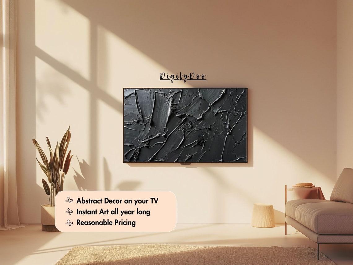 Black Textured Impasto Abstract Dark Moody Palette Knife Poster - Image 3