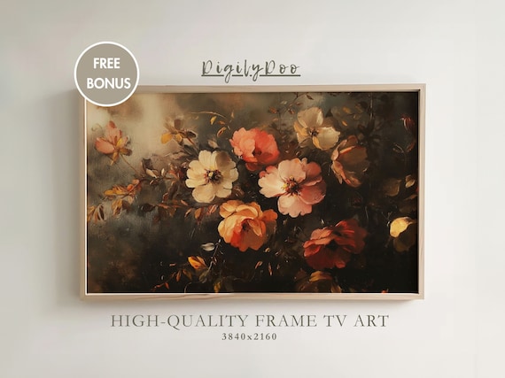 Moody Floral Still Life Vintage Oil Painting Pink Bloom Art Poster