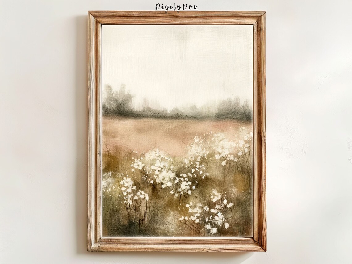 Spring Landscape Watercolour Art Print, Vintage Cottagecore