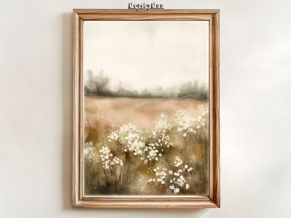Spring Landscape Watercolour Art Print, Vintage Cottagecore