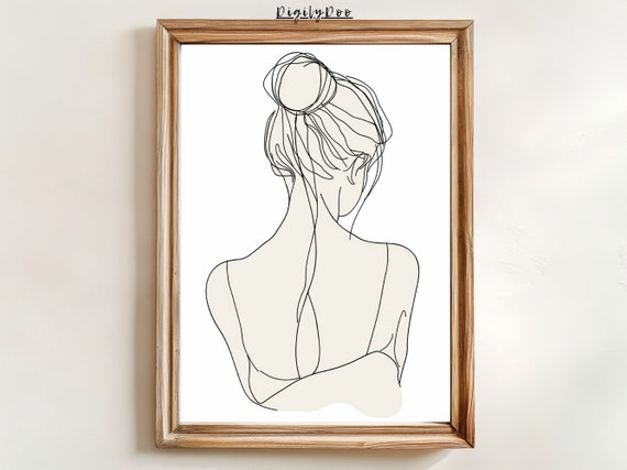 Woman Line Art Drawing Print, Minimalist Portrait