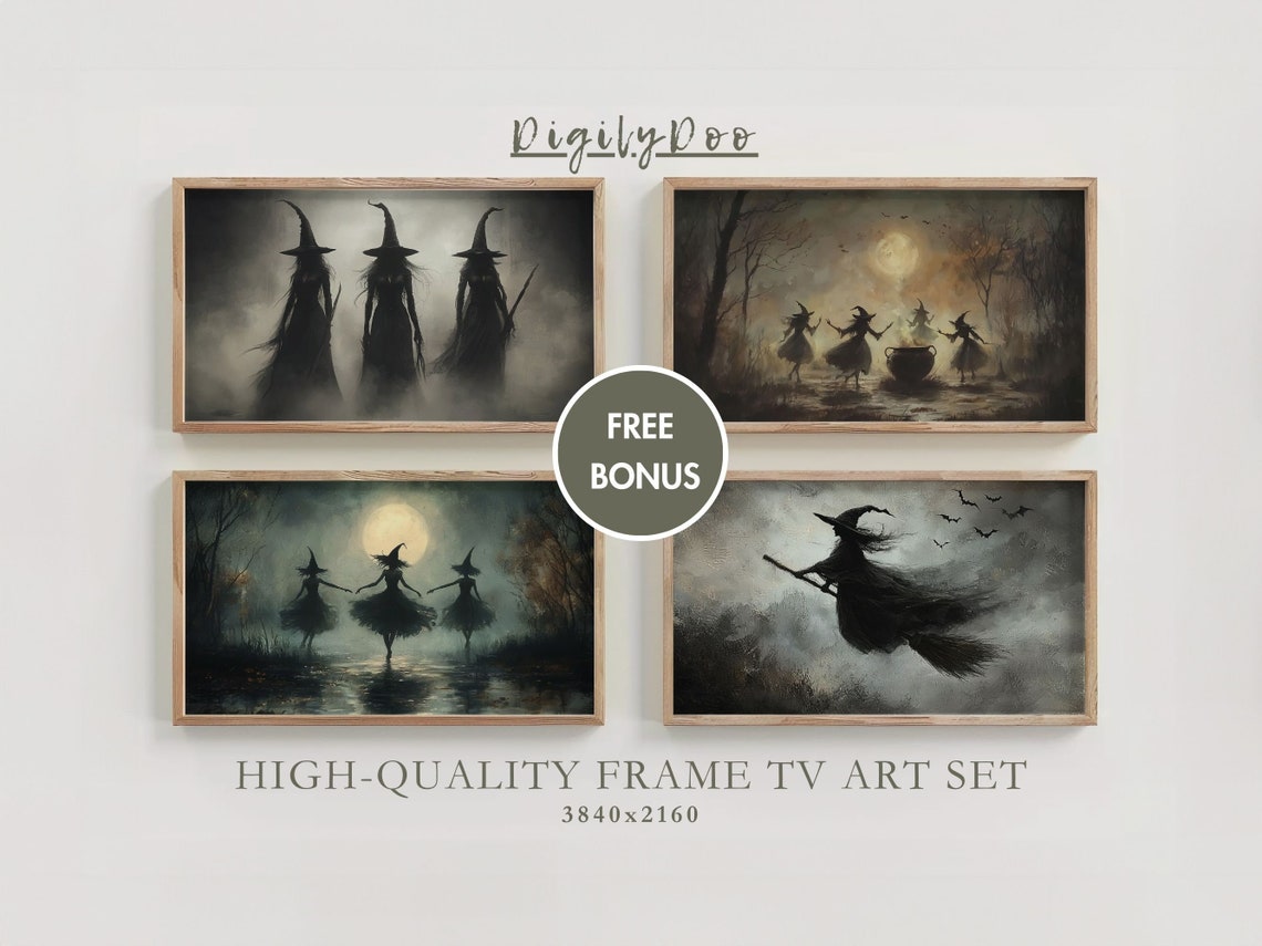 Witches Coven Halloween Night 4 Piece Spooky Frame TV Set Print