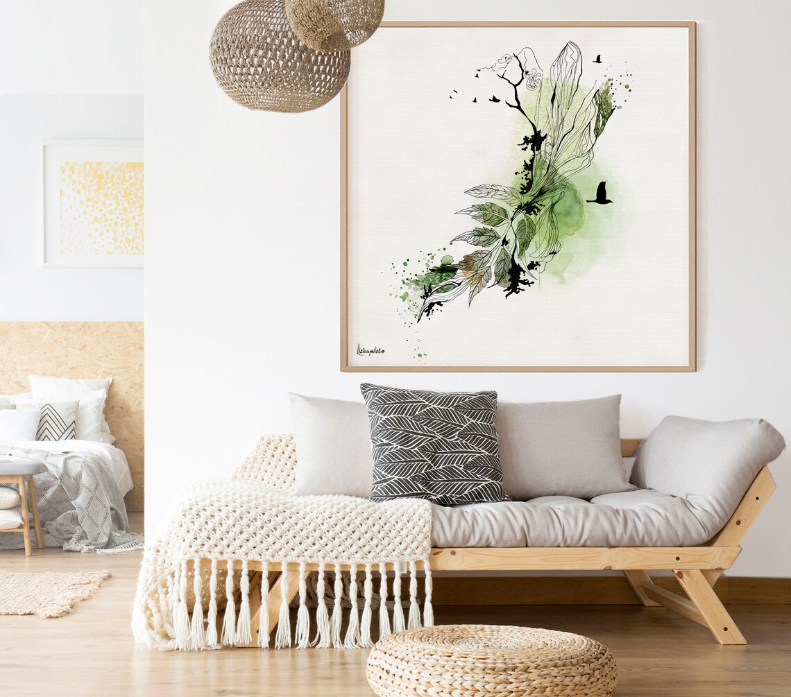 Leaf Watercolor Art Print, Modern Living Room Wall Art - Image 2
