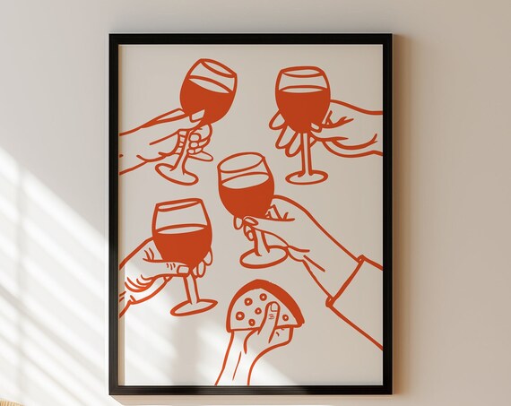 Cheers Orange Toasting Hands Wine Glasses Cheese Wedge Party Poster
