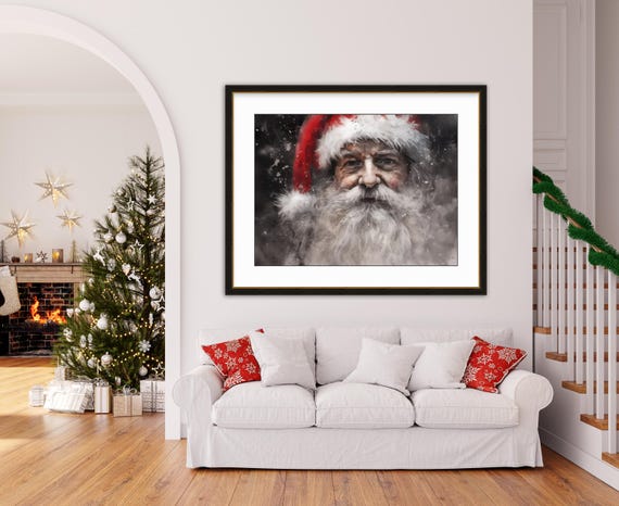 Winter Santa Portrait Christmas Holiday Art Wall Decor Illustration
