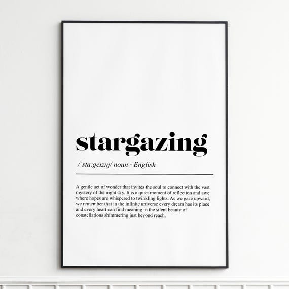 Stargazing Definition Print Elegant Typography Wall Art Modern Home Decor Poster Inspirational For Living Room