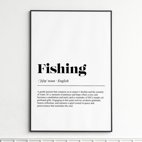 Fishing Hobby Print Definition Minimalist Dictionary Wall Art Modern Typography Poster Decor For Enthusiasts