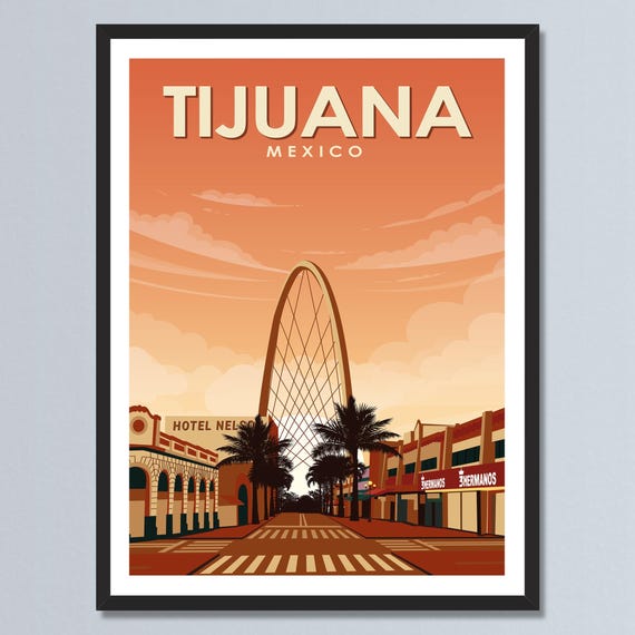 Tijuana Mexico Travel Poster Retro Sunset Print Vintage Mexican City Modern Art Personalized Lover Home Office Decor Gift