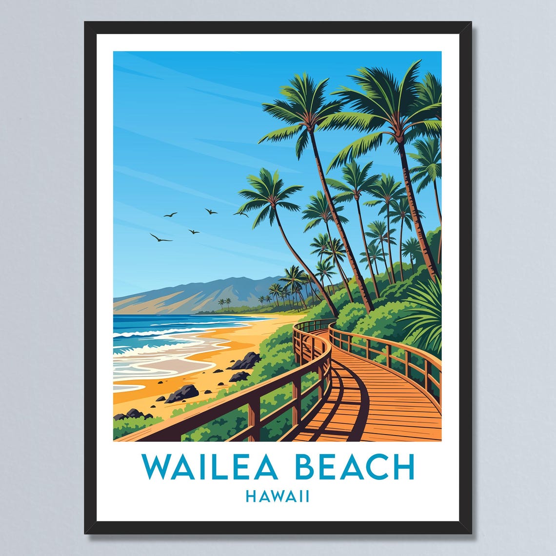 Wailea Beach Hawaii Boardwalk Palm Grove Golden Sand Shoreline Poster