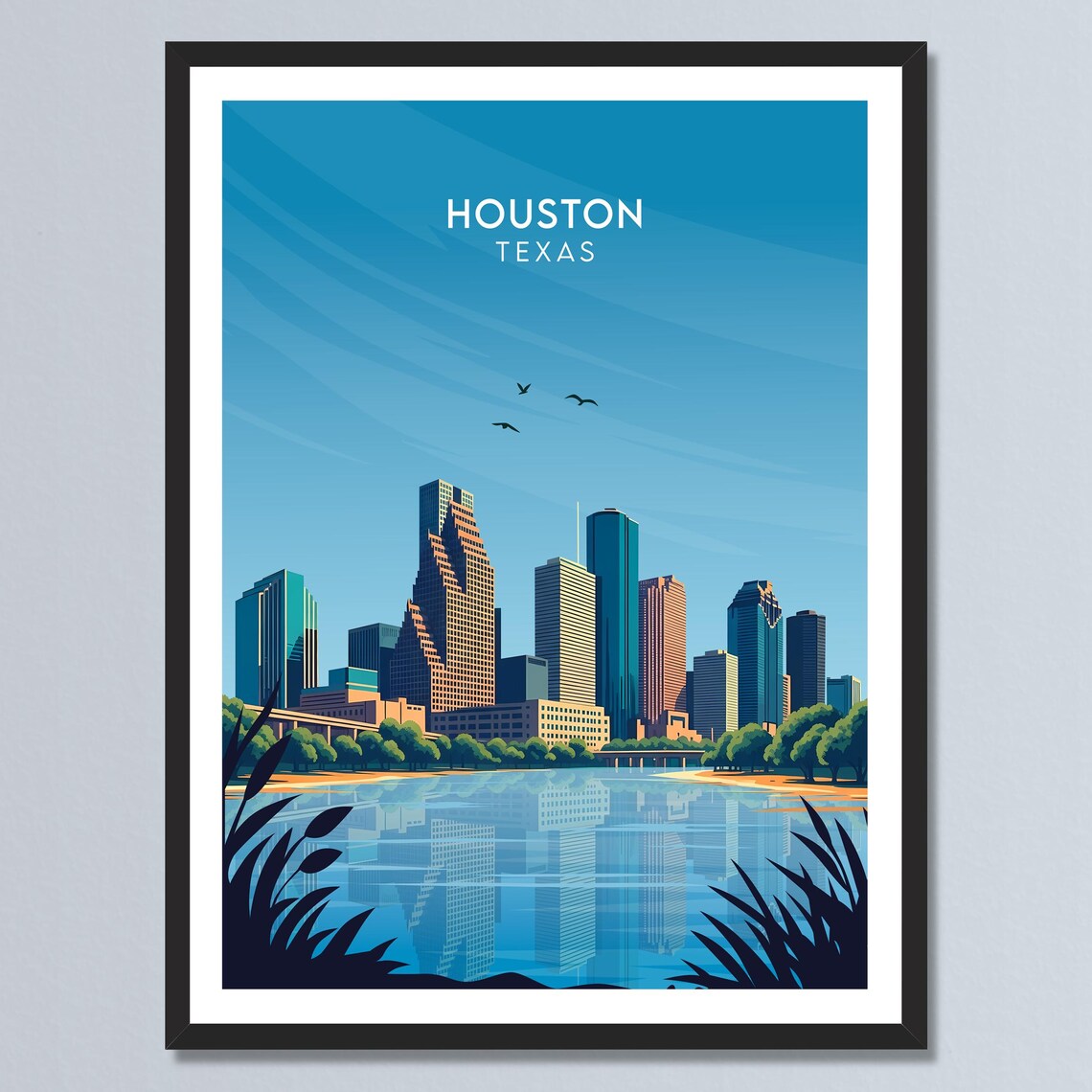 Houston Texas Downtown Towers Mirrored in Still Water Skyline Poster