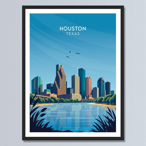 Houston Texas Downtown Towers Mirrored in Still Water Skyline Poster