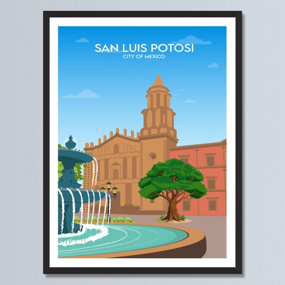 San Luis Potosi Mexico Travel Poster Cathedral Prints City Wall Decor Mexican Retro Personalized Home Gift