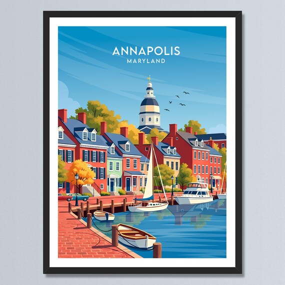 Annapolis Maryland Historic Harbor Sailboats Vintage Travel Poster
