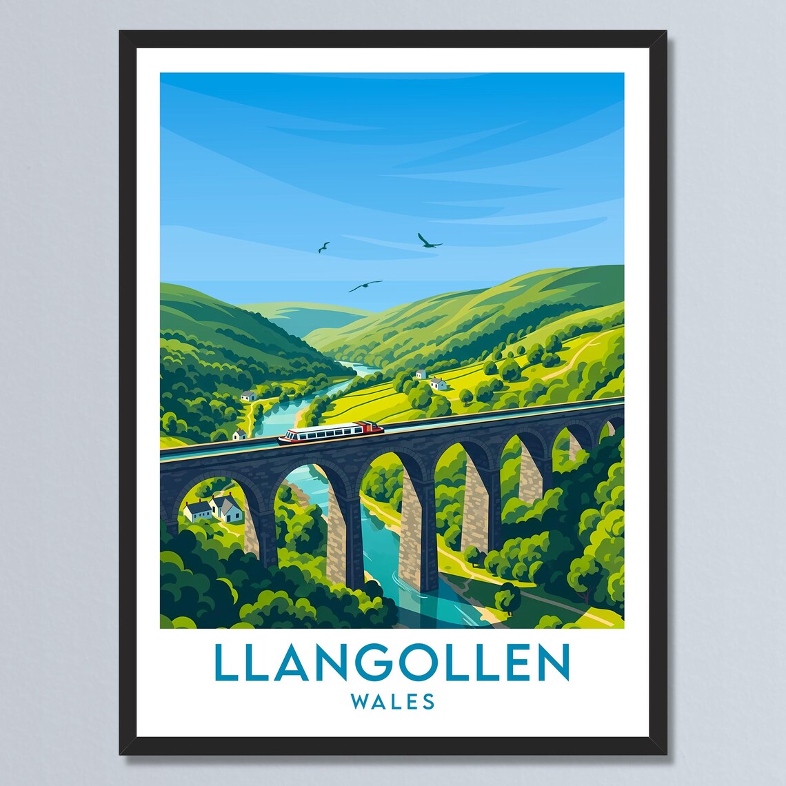 Llangollen Wales Pontcysyllte Aqueduct Canal Boat Travel Poster