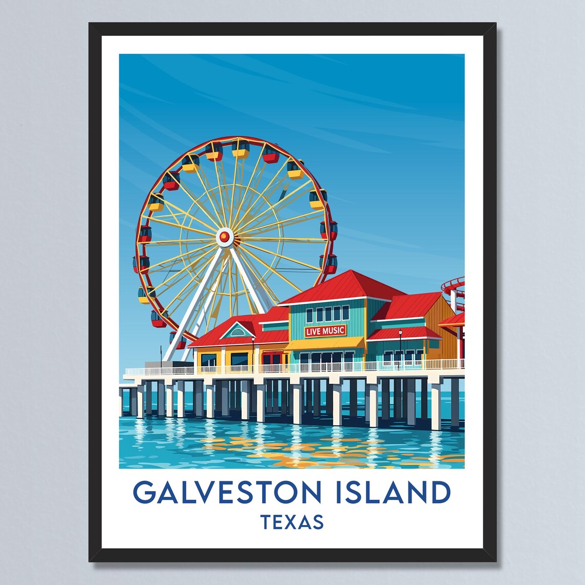 Galveston Island Pleasure Pier Giant Ferris Wheel Ocean Poster