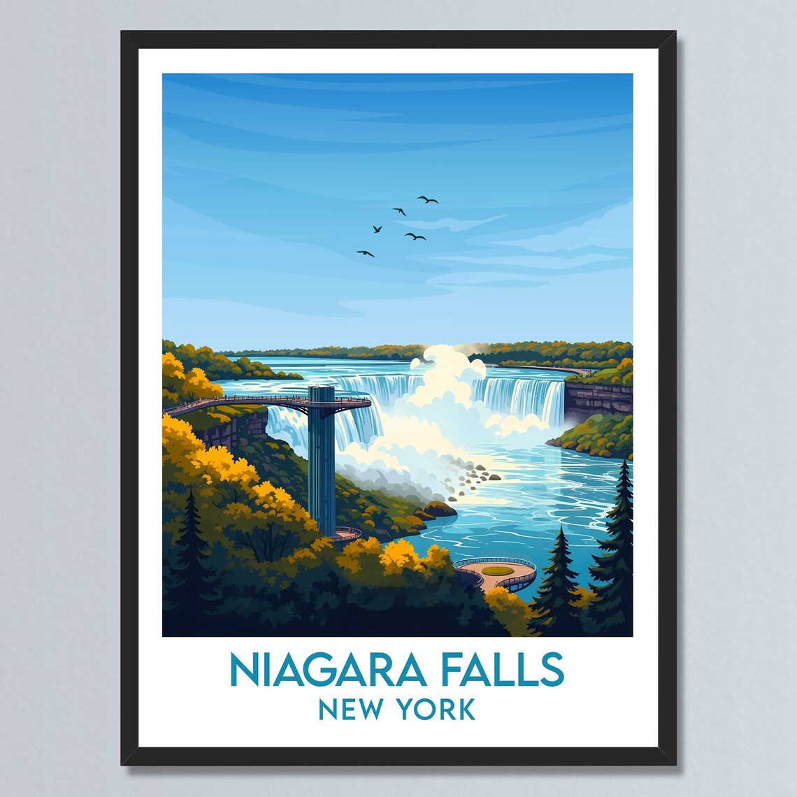 Niagara Falls New York Autumn Waterfall Mist Scenic View Poster