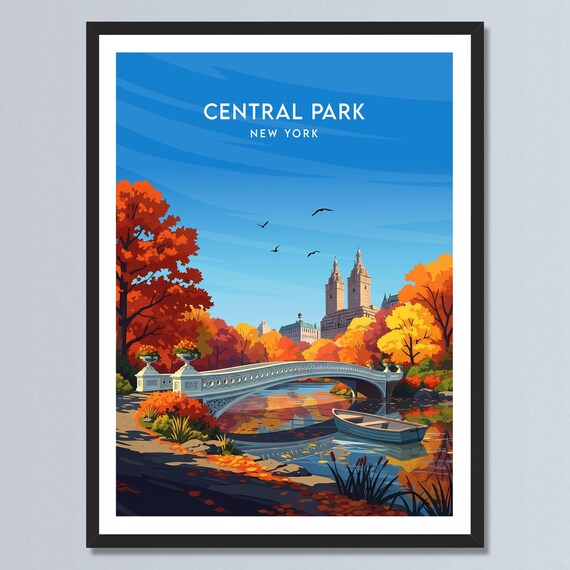 Central Park New York Fall Colors Bow Bridge Reflection Poster