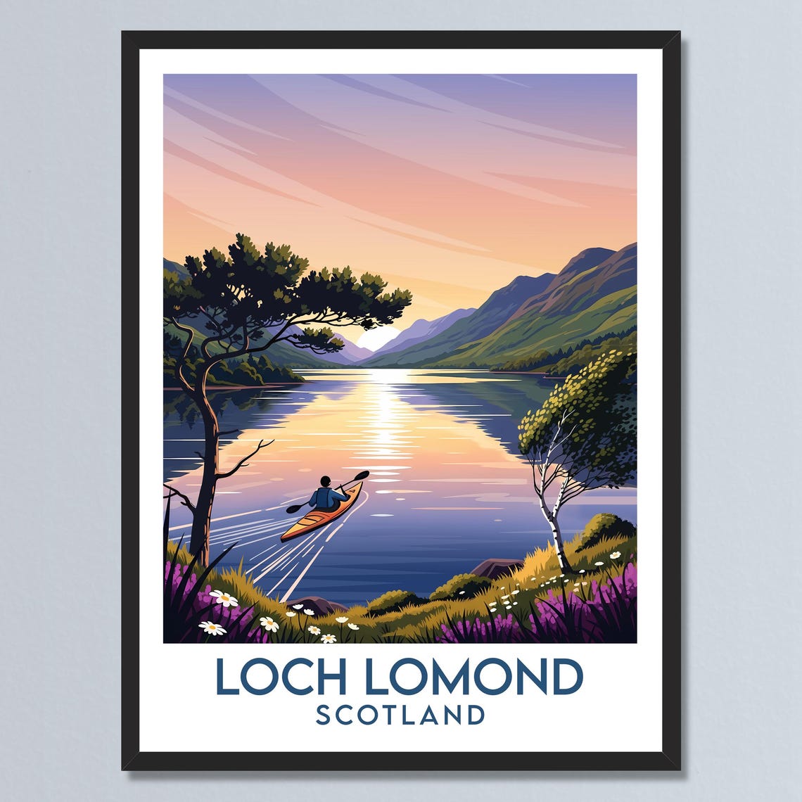 Loch Lomond Scotland Sunset Kayaking Mountain Lake Paddler Poster