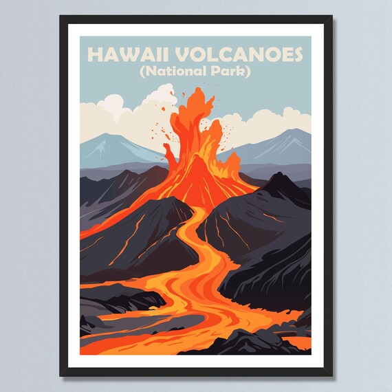 Hawaii Volcanoes National Park Erupting Lava Flow Vintage Travel Poster