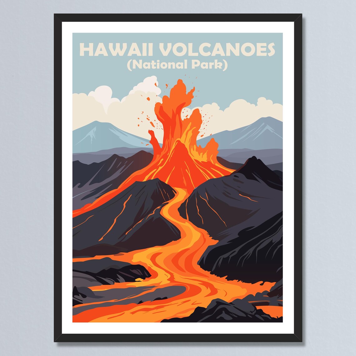 Hawaii Volcanoes National Park Erupting Lava Flow Vintage Travel Poster