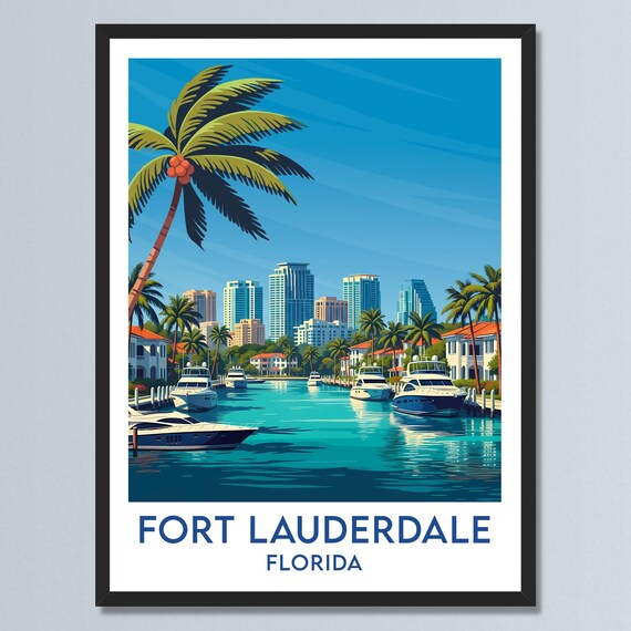 Fort Lauderdale Florida Marina Luxury Yachts Palm Skyline Poster