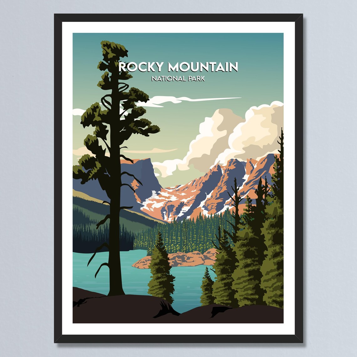 Rocky Mountain National Park Alpine Lake Pines Vintage Travel Poster