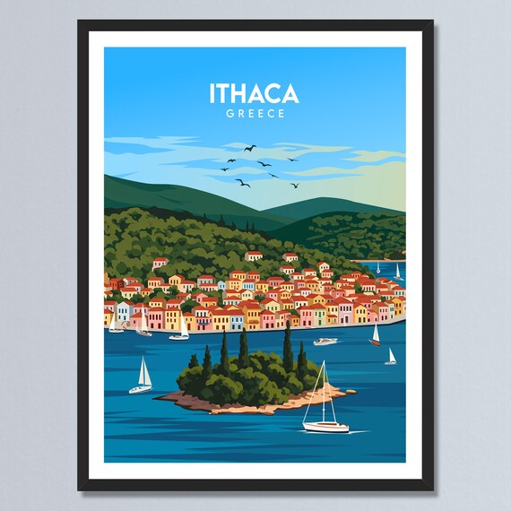 Ithaca Greece Island Town Sailboats Turquoise Bay View Poster