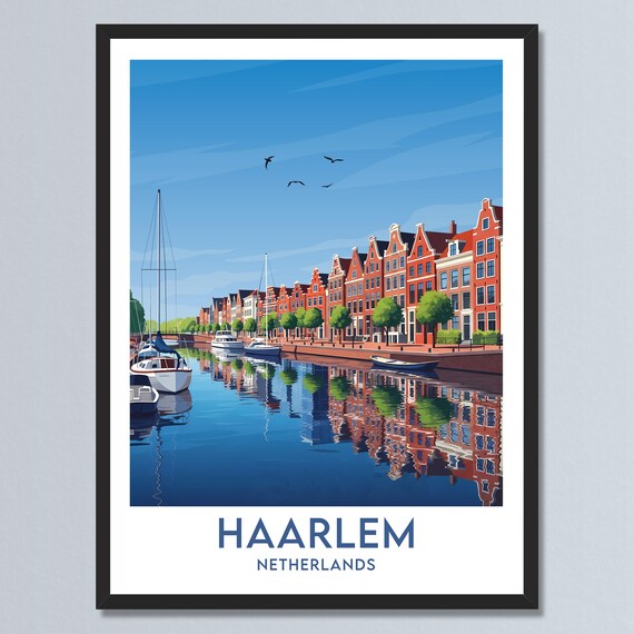 Haarlem Netherlands Canal Gabled Houses Vintage Travel Poster
